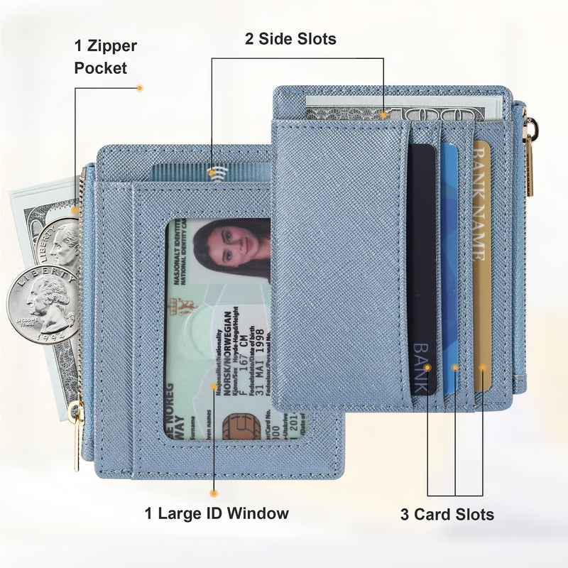Sodsay Card Case Slim Front Pocket Wallet for Women Credit Card Holder with Keychain(CH Blue Gold) - Image 2